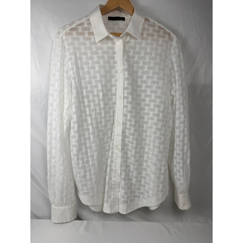 Piazza Sempione US 8 White Textured Jacquard Button Front Blouse Made in Italy
